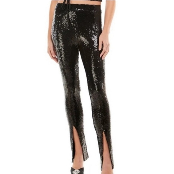 Black sequin pants with split hem - Picture 4 of 5